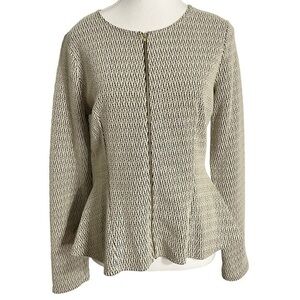 Karlie Zigzag Print Long Sleeve Peplum Blazer with Zipper